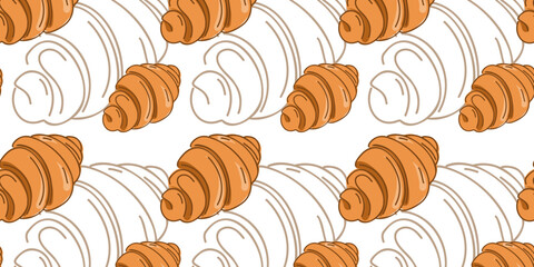 Seamless pattern with croissant hand drawn or doodle vector illustration.