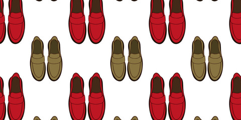 Seamless pattern with women's or men's shoes. Top view. Flat vector illustration