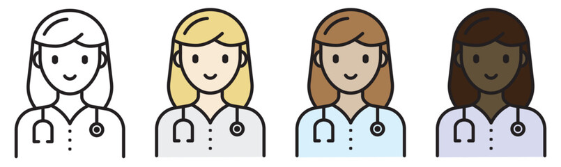 Female Doctor Icon in Various Colour Schemes
