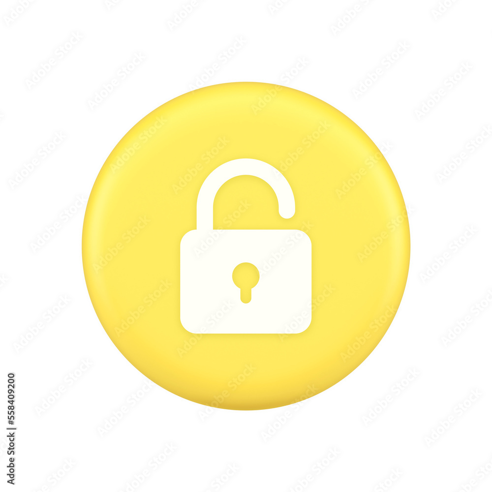 Aufkleber open lock button cyberspace password security protection service 3d application icon