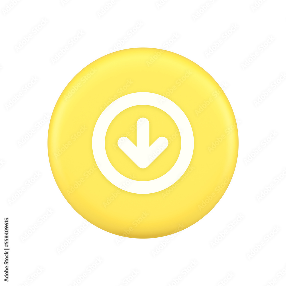 Poster down arrow circle frame button web interface pointer navigation app 3d application icon