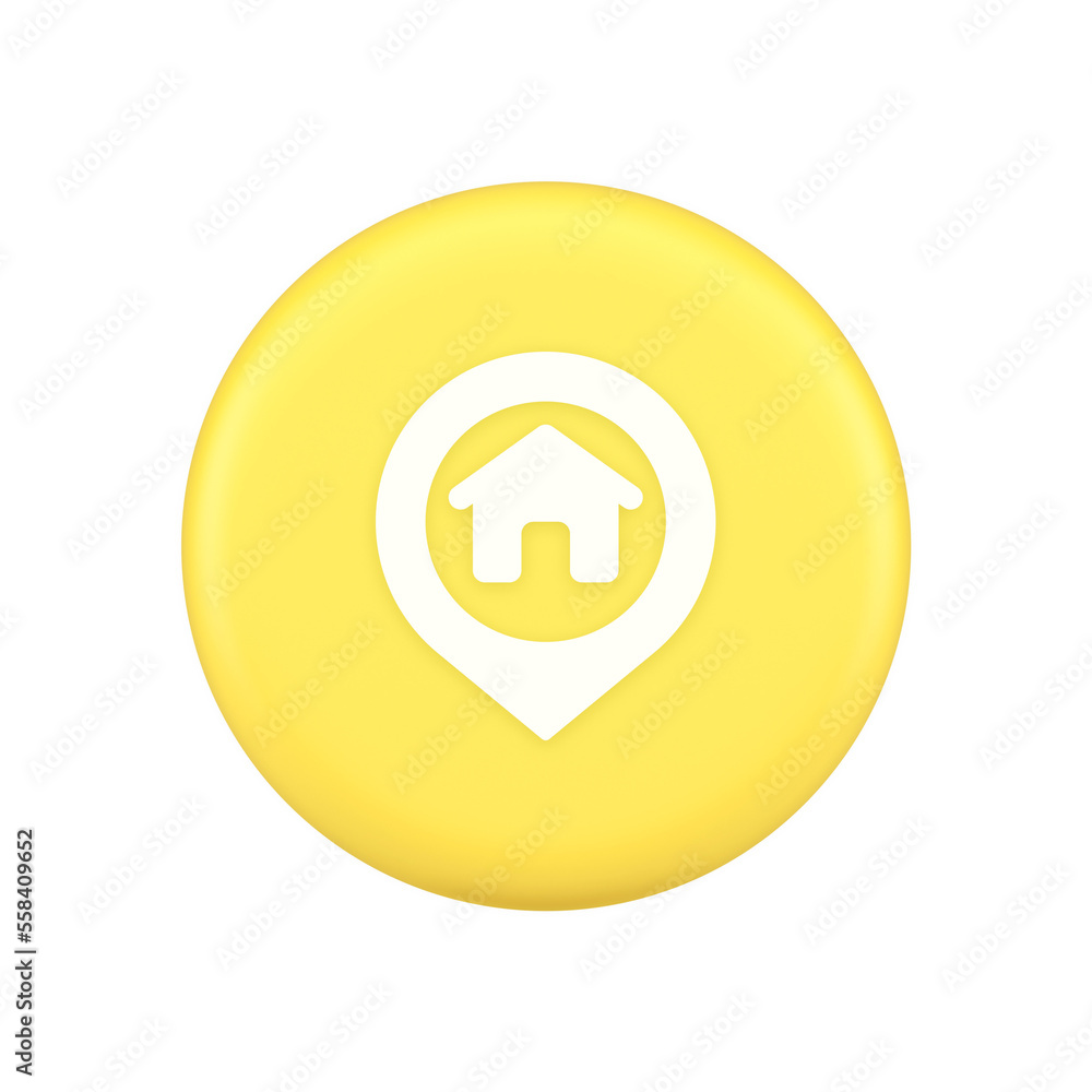 Poster house map pin location button navigation panel web app gps network pointer 3d application icon