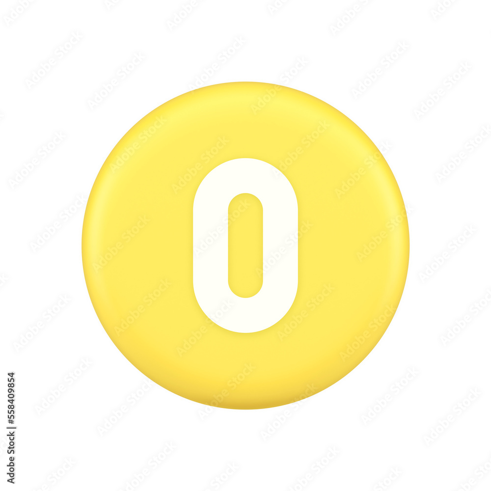 Poster zero character number button digital sign for math counting cyberspace communication 3d icon