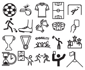Soccer line icon set. Included the icons as Cup Winner, Football Championship, football world Cup, Stadium and more.