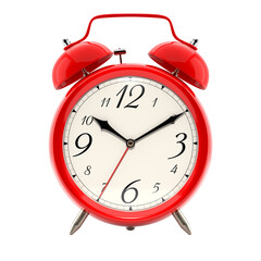 Alarm clock, vintage style red color clock with black hands.
