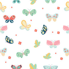 Seamless pattern of different butterflies