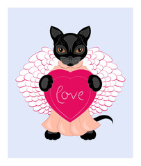 Cat hugging a heart, drawn in a cartoon style.
