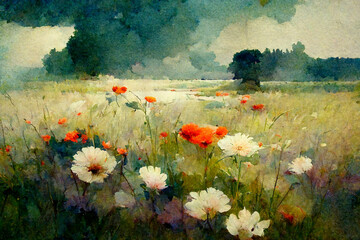 Flower meadow - watercolor 