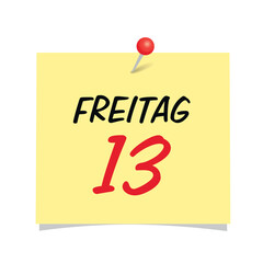 friday the 13th on yellow note paper with red pin