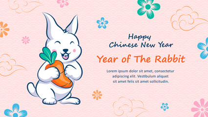 Happy Chinese new year 2023 greeting card or banner with cute rabbit cartoon character