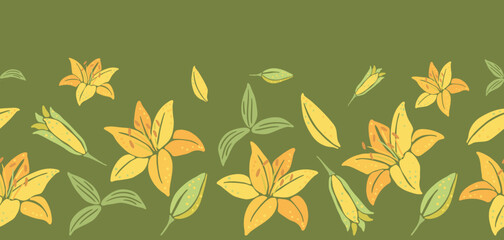 Seamless pattern with lily flowers. Beautiful decorative plants.
