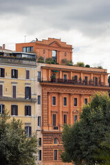 Fototapeta premium Old Historic Streets in Downtown Rome, Italy. Apartment Buildings Exterior