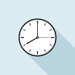 Clock icon design. Vector office clock icon with shadow. Eight o'clock.