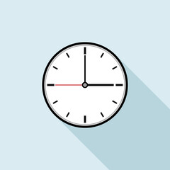 Clock icon design. Vector office clock icon with shadow. Three o'clock.