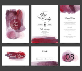 wedding invitation set with watercolor texture abstract theme, simple and luxury