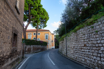 Streets in a touristic town, Sorrento, Italy. Cloudy Sunny Sky