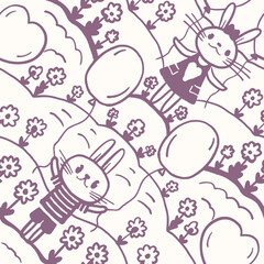 Seamless pattern with bunnies and balloons.