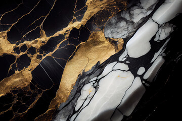 Marble texture made of black, white and gold.  
Digitally generated AI image