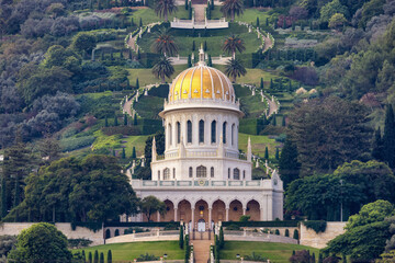 Bahai Gardens in Haifa, Israel. Morning Sunrise. Tourist Attraction. © edb3_16