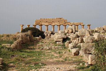 ruined greco-roman temple in selinunte in sicily in italy 
