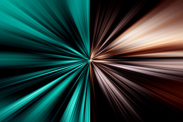 Abstract radial zoom blur surface in dark turquoise, brown tones. Bright two-color background with radial, radiating, converging lines.	