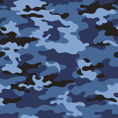 Texture camouflage blue pattern, modern seamless background, military pattern. Ornament