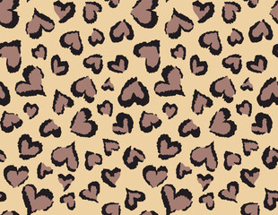 
Leopard print from hearts seamless animal pattern, yellow background, wild cat texture.