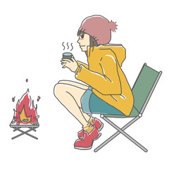 キャンプをする女性