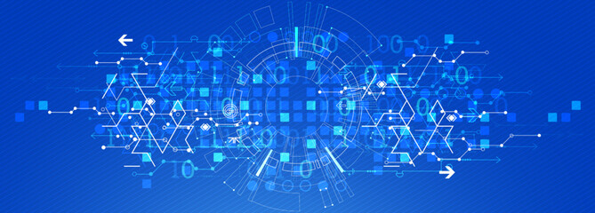 Abstract technology concept. Circuit board, high computer color background. Vector illustration with space for content, web - template, business tech presentation.