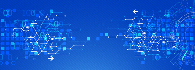 Abstract technology concept. Circuit board, high computer color background. Vector illustration with space for content, web - template, business tech presentation.