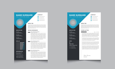 Dark and blue resume cv template design
