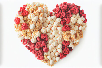 Close up shot of Gourmet popcorn for Valentine's Day background with copy space. Gift ideas for Valentine.