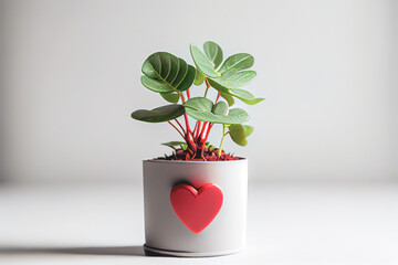 Close up shot of potted plant for Valentine's Day background with copy space. Gift ideas for Valentine.