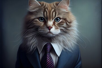 Portrait of cat in a business suit. Generative AI