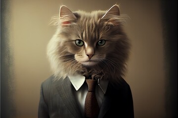 Portrait of cat in a business suit. Generative AI