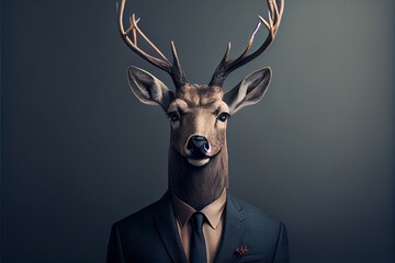 Portrait of deer in a business suit. Generative AI