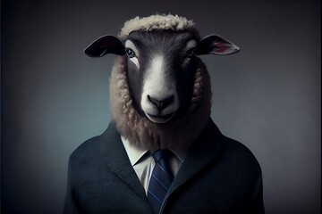 Portrait of sheep in a business suit. Generative AI
