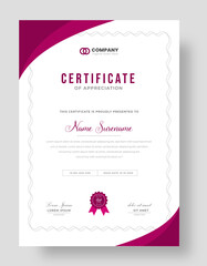 Abstract Clean professional red certificate of appreciation template. diploma modern certificate with badge. Elegant business diploma layout for training graduation or course completion.