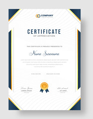 Abstract Clean professional certificate of appreciation template. diploma modern certificate with badge. Elegant business diploma layout for training graduation or course completion.