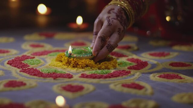 Happy Diwali - Diya lamps lit during diwali celebration