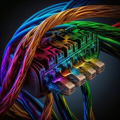Computer generated art of fiber optic cables. Concept for connection and futuristic technology. 