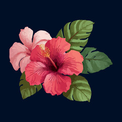 Watercolor vector tropical hibiscus flower isolated