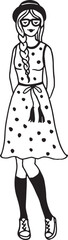 Young woman in polka dot dress. Fashion sketch