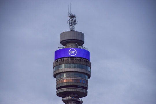 General view of the sign on BT Tower on December 27 2022 in London, UK