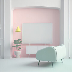 3d render of a modern pastel living room