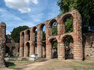 COLCHESTER, ESSEX - AUGUST 11, 2018:  St. Botolph's Priory - the ruins of a Medieval Augustinian building