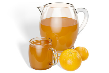 Glass and pitcher of orange juice transparent background high quality details - 3D rendering