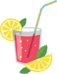 Fruit drink glass icon. Cartoon summer refreshment with straw