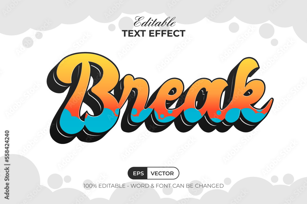 Poster break text effect cartoon colorful style. editable text effect.