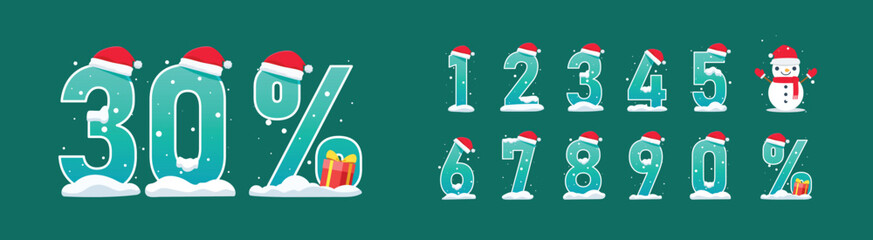 The numbers with christmas Hat. Isolated Vector Illustration
